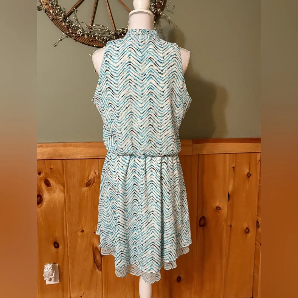 White House Black Market Wm Dress Printed Smock Sleeveless Blue High Neck Size M - Picture 5 of 11